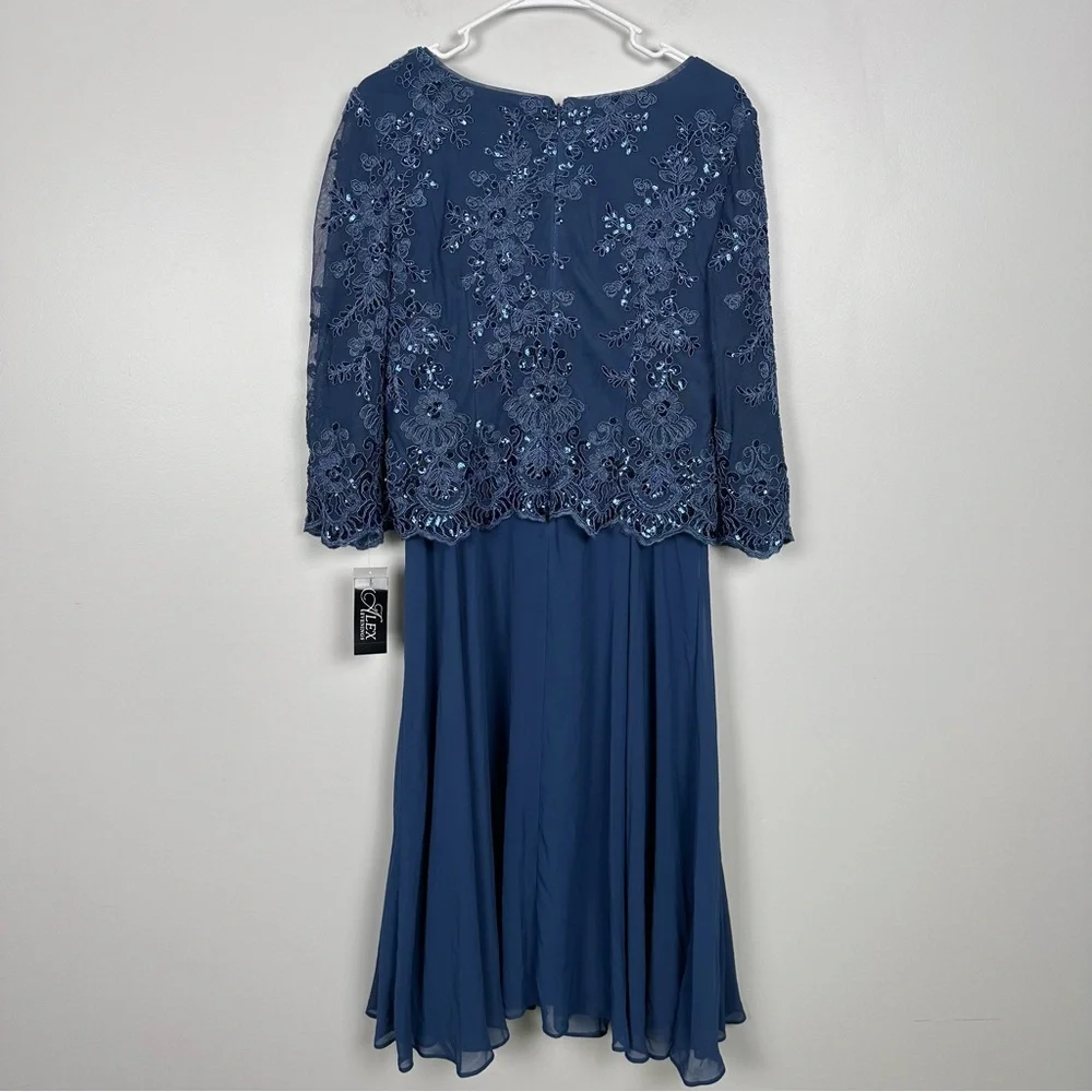 Alex Evenings 81171579 Mother of the Bride Tea Length Dress Vintage Blue - Picture 9 of 10